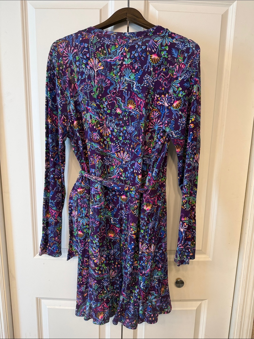 Purple Floral Wrap Dress with Tie Waist. EUC. - Picture 3 of 3